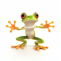 Vibrant Green Frog with Orange Eyes and Colorful Limbs in Pose