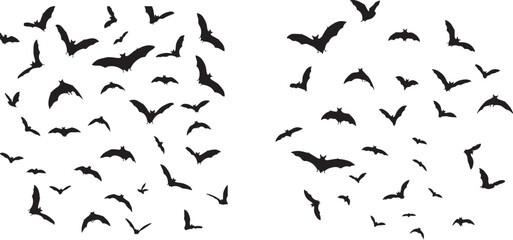 Flying Bat Silhouettes Pattern on White Background