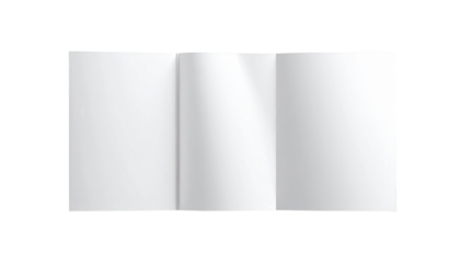 A tri-fold brochure, open, displays a blank white interior, against a stark black background.