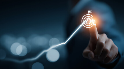 Business growth strategy concept reaching goals and objectives with digital technology