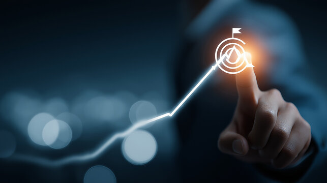 Business growth strategy concept reaching goals and objectives with digital technology