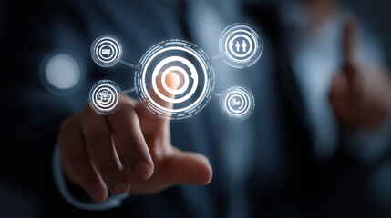 Fototapeta premium Businessman touching digital target interface technology business strategy concept