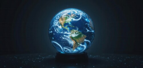 Bright Earth Globe  Glass earth globe in dark background that shows a precious sustainable planet.