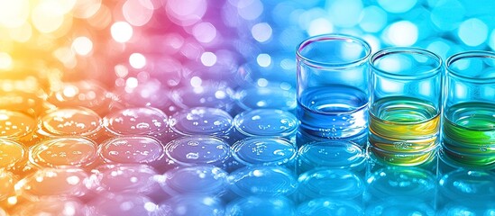 Three test tubes holding colored liquids on a colorful surface