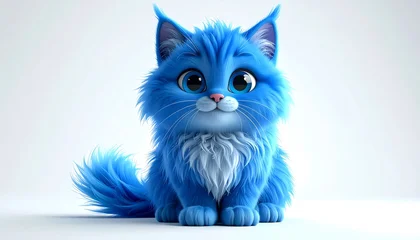 Acrylglasbilder Tierarzt A captivating digitally rendered image features a fluffy, adorable blue kitten with large, expressive eyes and a gentle smile against a white backdrop  © Jesika