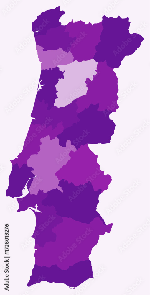 Poster map of portugal with regions. just a simple country border map with region division. purple color pa