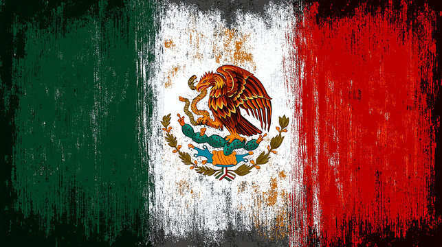 Mexico flag grunge distressed vintage texture background mexican national symbol art