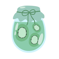 Cute Jar of Kiwi Jam with Green Fruit Slice Illustration