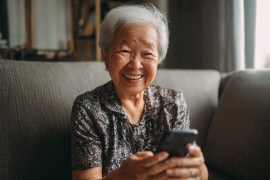 Technology Use, Elderly Man, Home Living Room, Photo, Cozy Environment, Close-up View, Embracing Digital Connection