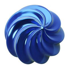 Glossy Swirl in Blue on Transparent Background with Abstract 3D Rendering and Smooth Spiral Texture in Modern Design with Metallic Reflections
