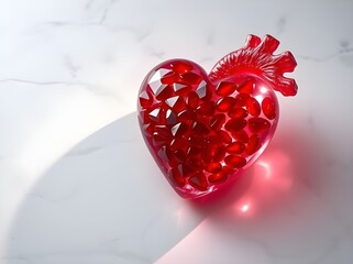 Red heart made of small beads in creative romantic design