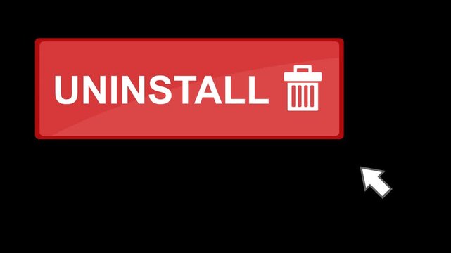 video animation click computer cursor mouse uninstall button digital, on a transparent background with alpha channel set to zero