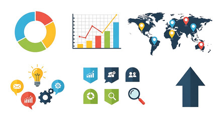 Infographic Elements Business Data, Charts, Maps, and Growth Icons