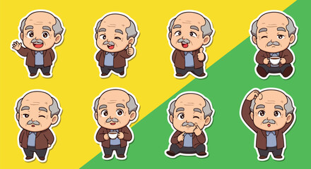 Adobe illustrator artwork vector illustration set of eight cute senior man character.