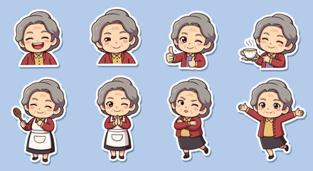 Fototapeta premium Adobe illustrator artwork vector illustration set of eight cute senior woman character.