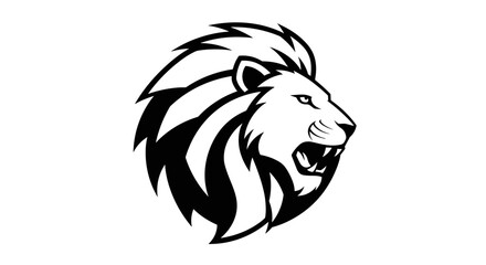 Fototapeta premium Black and white lion head roaring profile flat illustration