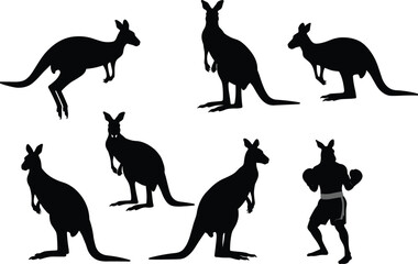 Kangaroo silhouette vector, Australian wildlife illustration, boxing kangaroo design, wild animal shadow art, marsupial standing pose, hopping kangaroo, nature artwork, graphic illustration