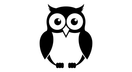 Obraz premium Black and white simple owl icon isolated on white flat illustration