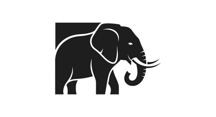 Fototapeta premium Black elephant full body profile with tusks flat illustration