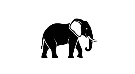 Obraz premium Black elephant silhouette walking isolated on white flat illustration