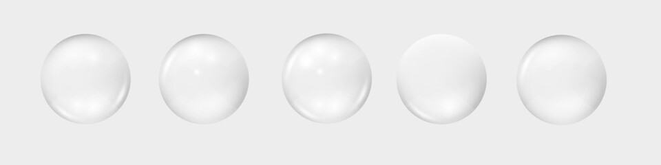 Collagen serum or essence drops. Hyaluronic acid. Collagen serum bubbles. Cosmetic essence. Concept skincare cosmetics solution. Vector 3d illustration