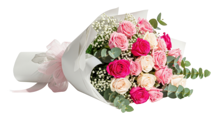 Bouquet of pink and peach roses for a special occasion isolated PNG with Transparent Background