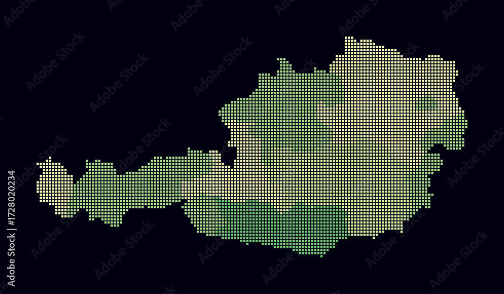 Poster austria dotted map. digital style map of the country on dark background. austria shape with square d