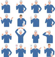 工場や工事で働く若い男性作業員のバリエーション豊かなポーズ集