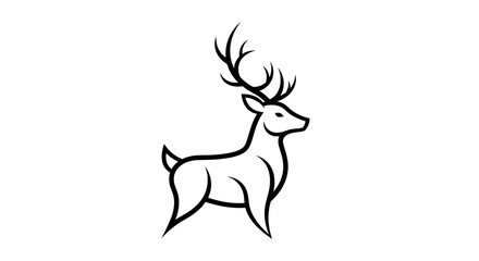 Fototapeta premium Black outline deer stag standing on a white background flat illustration