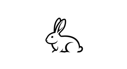Obraz premium Black outline rabbit sitting on white background flat illustration