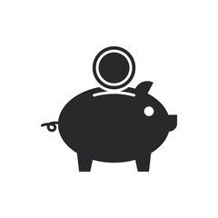 Black Flat Piggy Bank Icon for Money and Savings