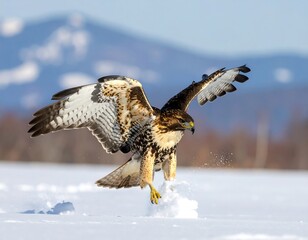 Majestic Raptor Descending On Wintery Terrain
