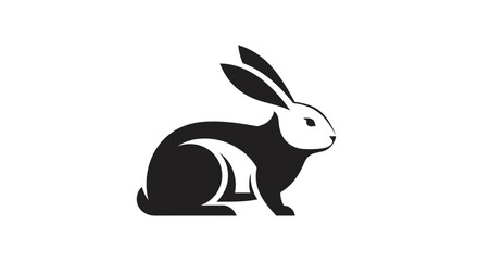 Minimalist black and white rabbit in profile on a white background flat illustration
