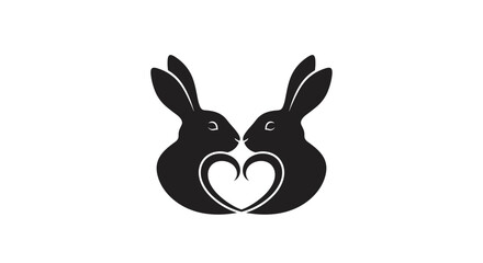 Obraz premium Two black rabbits forming a heart shape symbol flat illustration