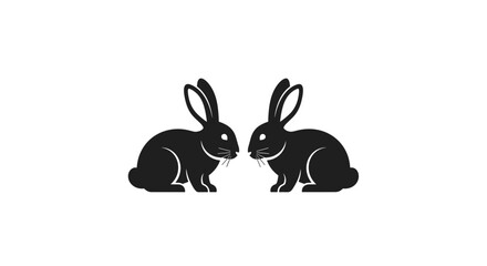 Two black rabbit silhouettes facing each other on white flat illustration