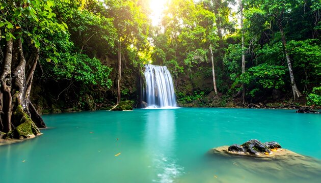 Lush waterfall cascading into a tranquil pool