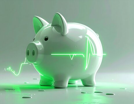 Piggy bank with glowing green heart rate monitor - Powered by Adobe