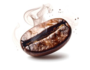Roasted coffee bean in motion with steamy effect