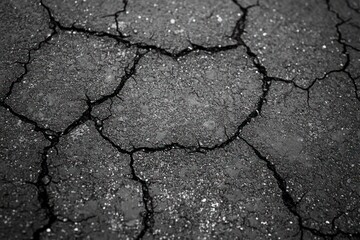 Obraz premium Close-up of dry, cracked earth surface with deep fissures and rough texture under scattered light reflections