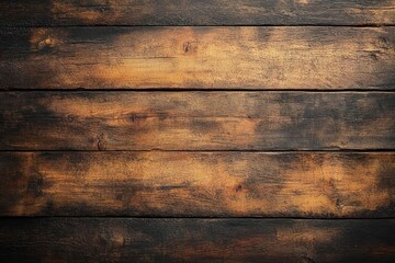 Fototapeta premium close-up of rustic wooden planks with textured dark brown and golden tones showing natural wood grain and knots