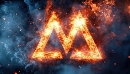 Fiery, triangular "M" in smoke
