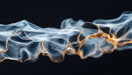 Fototapeta premium Abstract swirling, translucent forms with golden particles