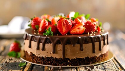 Chocolate cake decorated with fresh strawberries (1)
