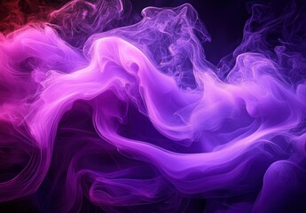Flowing vibrant purple and pink smoke swirling gracefully against a dark background, creating a mystical and ethereal atmosphere