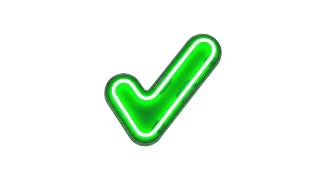 Green glowing check mark on white background