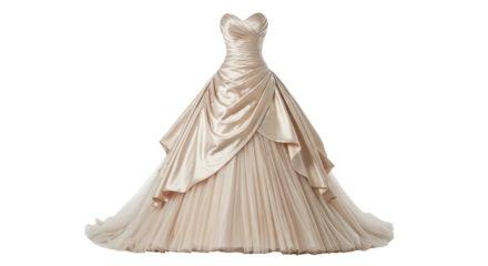 Elegant beige wedding dress on white background