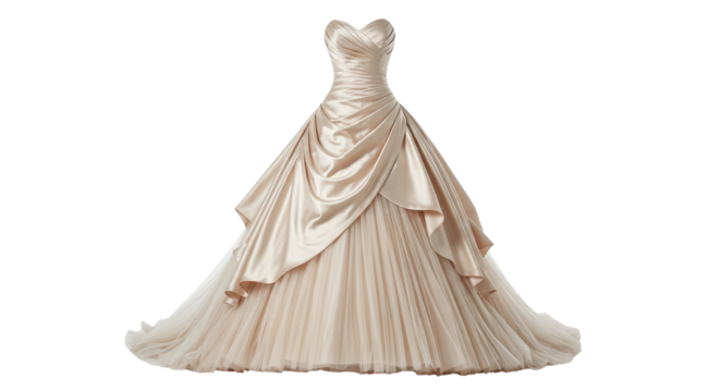 Elegant beige wedding dress on white background