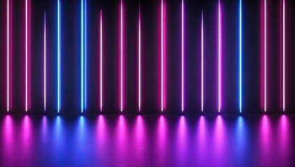Neon lights in vibrant pink and blue, creating a stage-like setting