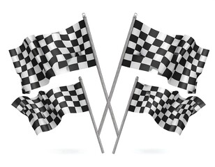 Checkered racing flags on white background