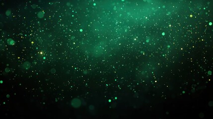 Glowing green and yellow particles floating in a dark space creating a sparkling and magical atmosphere